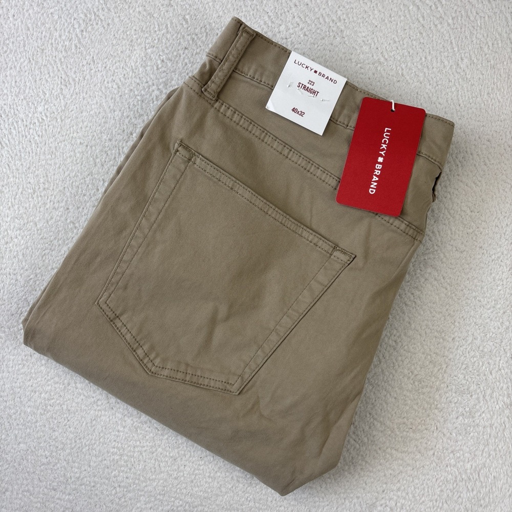 NEW LUCKY BRAND 223 Straight Leg 5-Pocket Pants Mens 40/32 Khaki Tan Stretch NWT